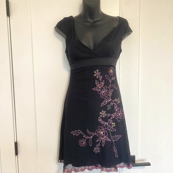 Bay Dresses & Skirts - Bay 90s Y2K Black Floral Embroidery Mesh Open Back Short Dress Size 10